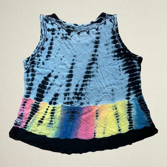 Tie dye tank top floral embroidery black rainbow bohemian fairycore hippie boho - Picture 2 of 8
